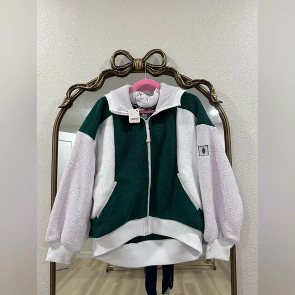 Free People FP Movement NWT Hit The Slopes Fleece Hoodie Evergreen Combo - Picture 2 of 8